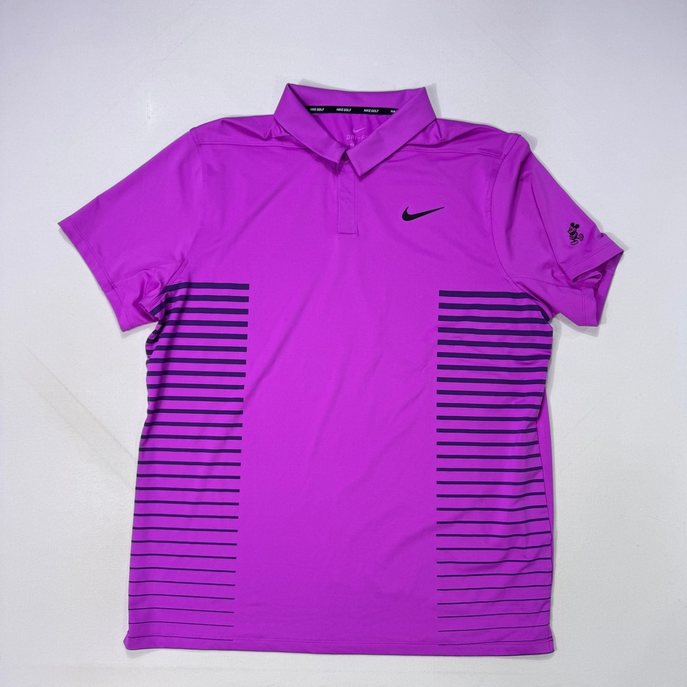 Nike Golf Dri-Fit Mickey Mouse Disney Parks Polo Shirt Mens XL Pink Striped Logo